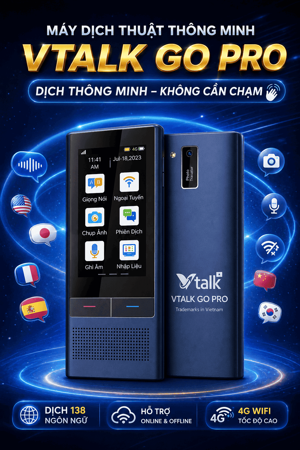 Máy Phiên Dịch VTalk Go Pro 2026 – Máy Phiên Dịch Mang Thương Hiệu Việt Nam Được Tích Hợp Esim Dùng Toàn Cầu