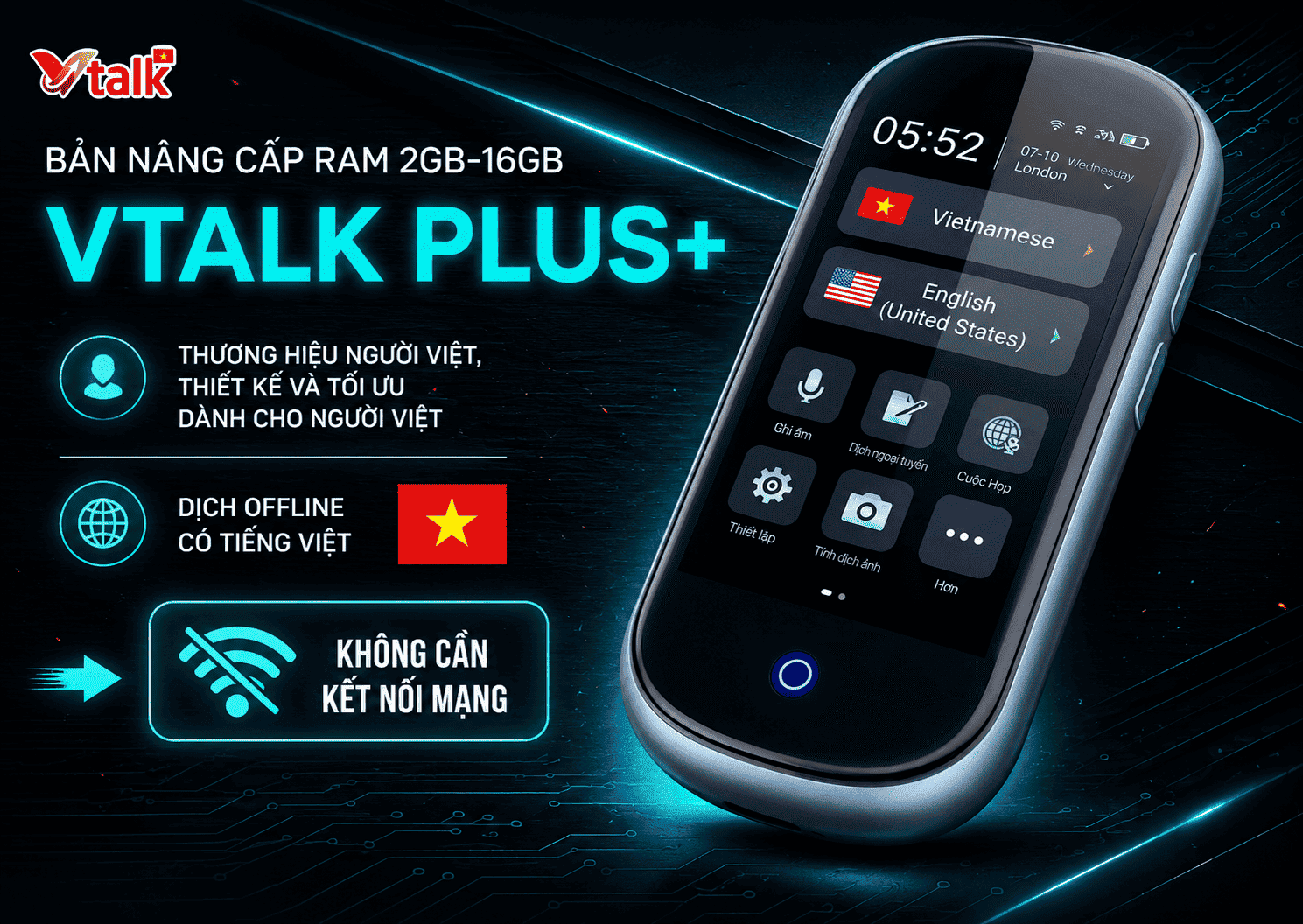 Máy Phiên Dịch VTalk Go Pro 2026 – Máy Phiên Dịch Mang Thương Hiệu Việt Nam Được Tích Hợp Esim Dùng Toàn Cầu