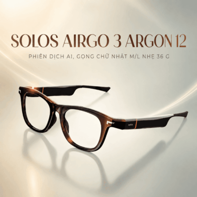 Kính thông minh Solos AirGo 3 Argon 12 – Phiên dịch AI, gọng chữ nhật M/L nhẹ 36 g