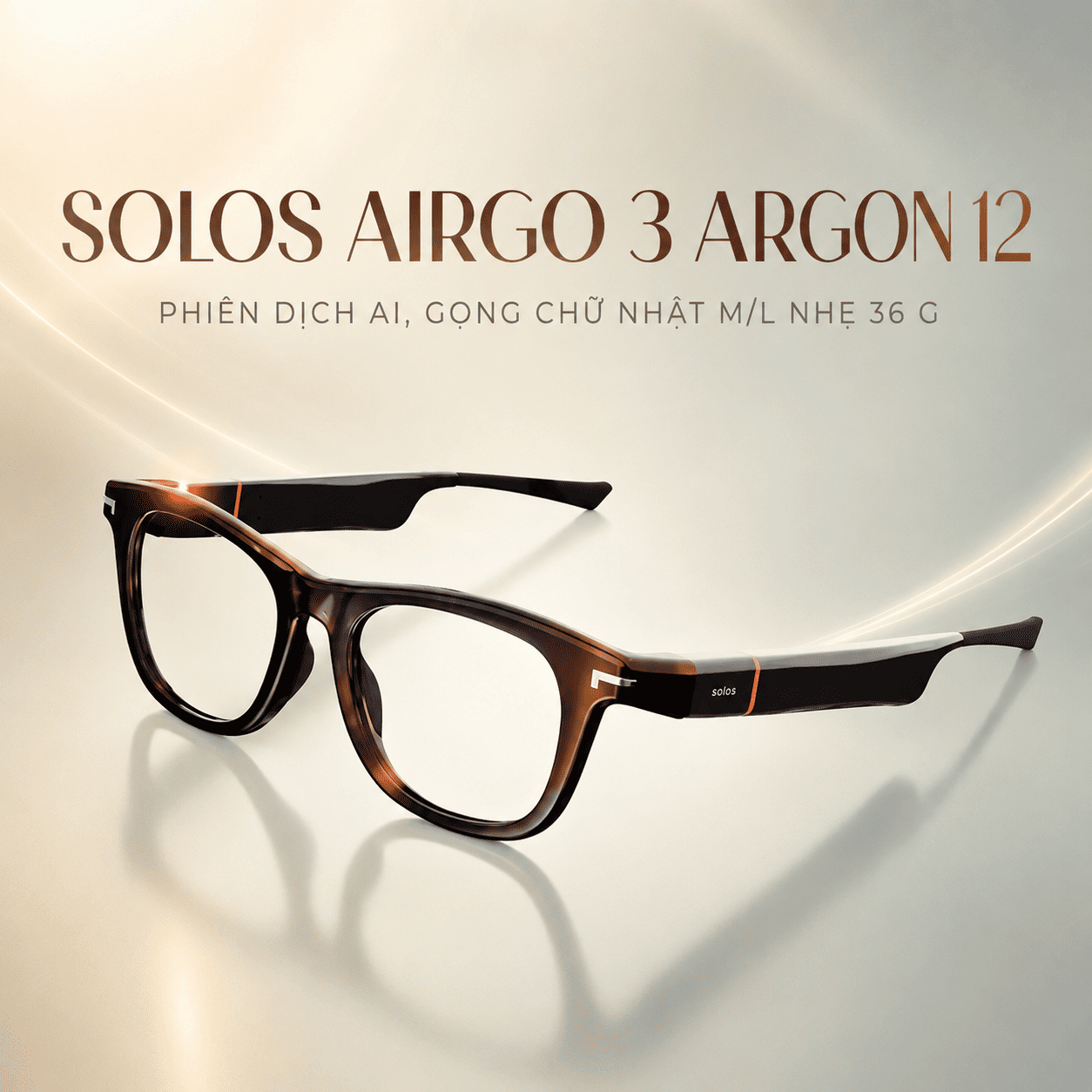 Kính thông minh Solos AirGo 3 Argon 12 – Phiên dịch AI, gọng chữ nhật M/L nhẹ 36 g Kính thông minh Solos AirGo 3 Argon 12 – Phiên dịch AI, gọng chữ nhật M/L nhẹ 36 g