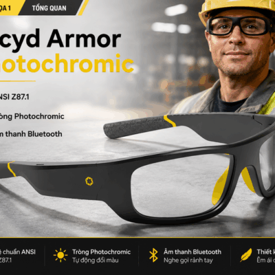 Kính bảo hộ thông minh Lucyd Armor Photochromic – Tròng đổi màu và âm thanh open-ear