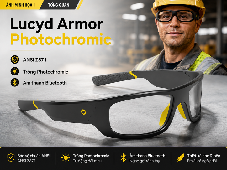Kính bảo hộ thông minh Lucyd Armor Photochromic – Tròng đổi màu và âm thanh open-ear Kính bảo hộ thông minh Lucyd Armor Photochromic – Tròng đổi màu và âm thanh open-ear