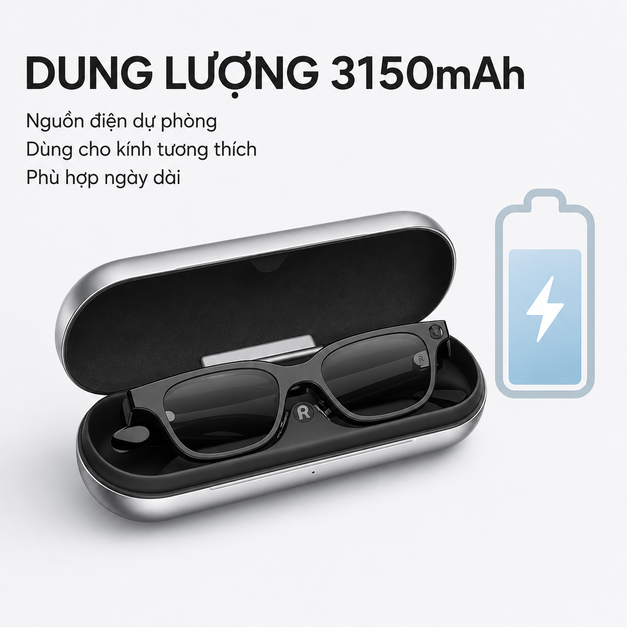 Hộp sạc Rokid AI Glasses Style Charging Case – 3150mAh và hơn 10 lần sạc