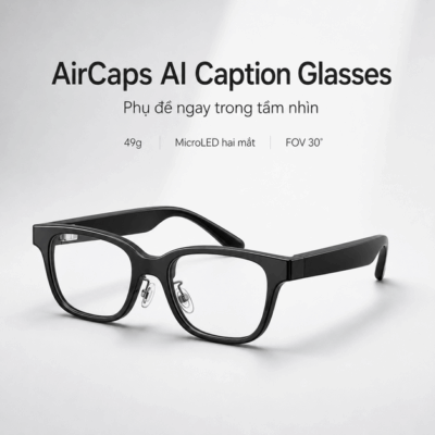 Kính AR AirCaps AI Caption Glasses – Phụ đề thời gian thực và dịch hơn 60 ngôn ngữ