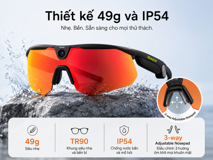 Kính camera thể thao AI BleeqUp Ranger Standard Lens – Quay 3K 60fps và ghi hình POV rảnh tay Kính camera thể thao AI BleeqUp Ranger Standard Lens – Quay 3K 60fps và ghi hình POV rảnh tay