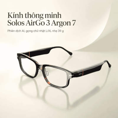 Kính thông minh Solos AirGo 3 Argon 7 – Phiên dịch AI, gọng chữ nhật L/XL nhẹ 39 g