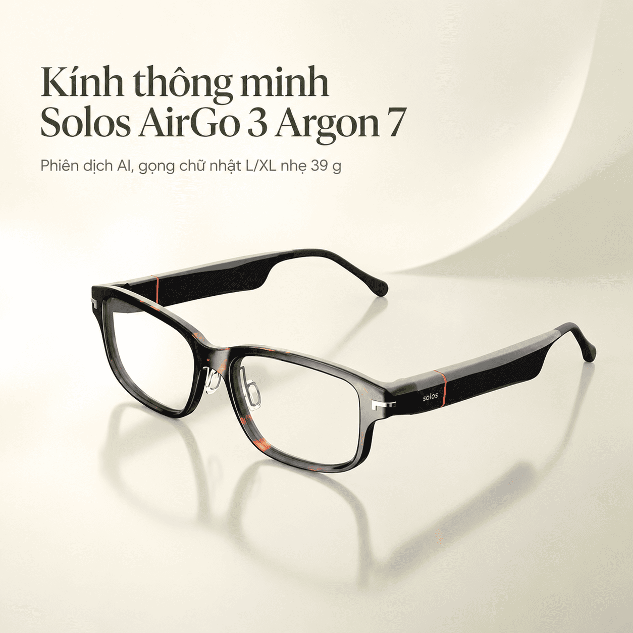 Kính thông minh Solos AirGo 3 Argon 7 – Phiên dịch AI, gọng chữ nhật L/XL nhẹ 39 g Kính thông minh Solos AirGo 3 Argon 7 – Phiên dịch AI, gọng chữ nhật L/XL nhẹ 39 g