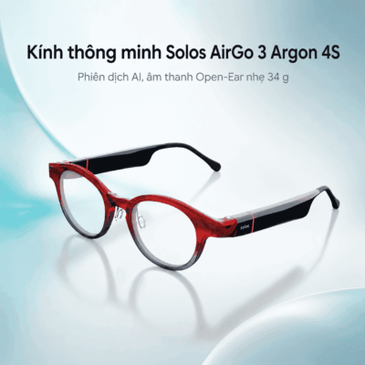Kính thông minh Solos AirGo 3 Argon 4S – Phiên dịch AI, âm thanh Open-Ear nhẹ 34 g