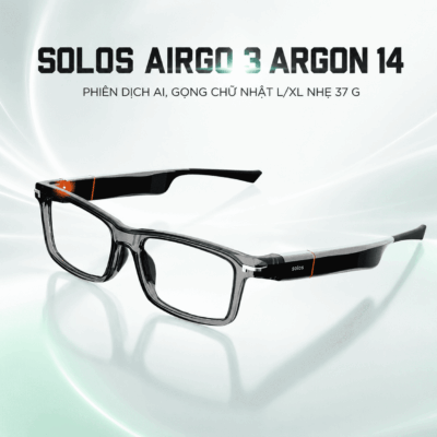 Kính thông minh Solos AirGo 3 Argon 14 – Phiên dịch AI, gọng chữ nhật L/XL nhẹ 37 g