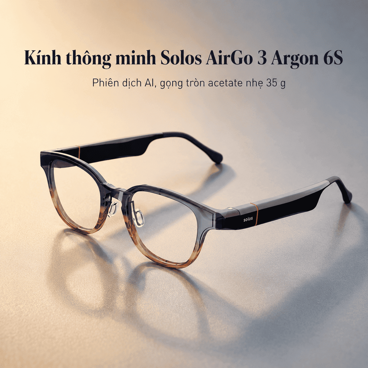 Kính thông minh Solos AirGo 3 Argon 6S – Phiên dịch AI, gọng tròn acetate nhẹ 35 g Kính thông minh Solos AirGo 3 Argon 6S – Phiên dịch AI, gọng tròn acetate nhẹ 35 g